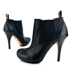 L.A.M.B. BLACK LEATHER PLATFORM STILETTO HEEL CHELSEA BOOTIES/ANKLE BOOTS